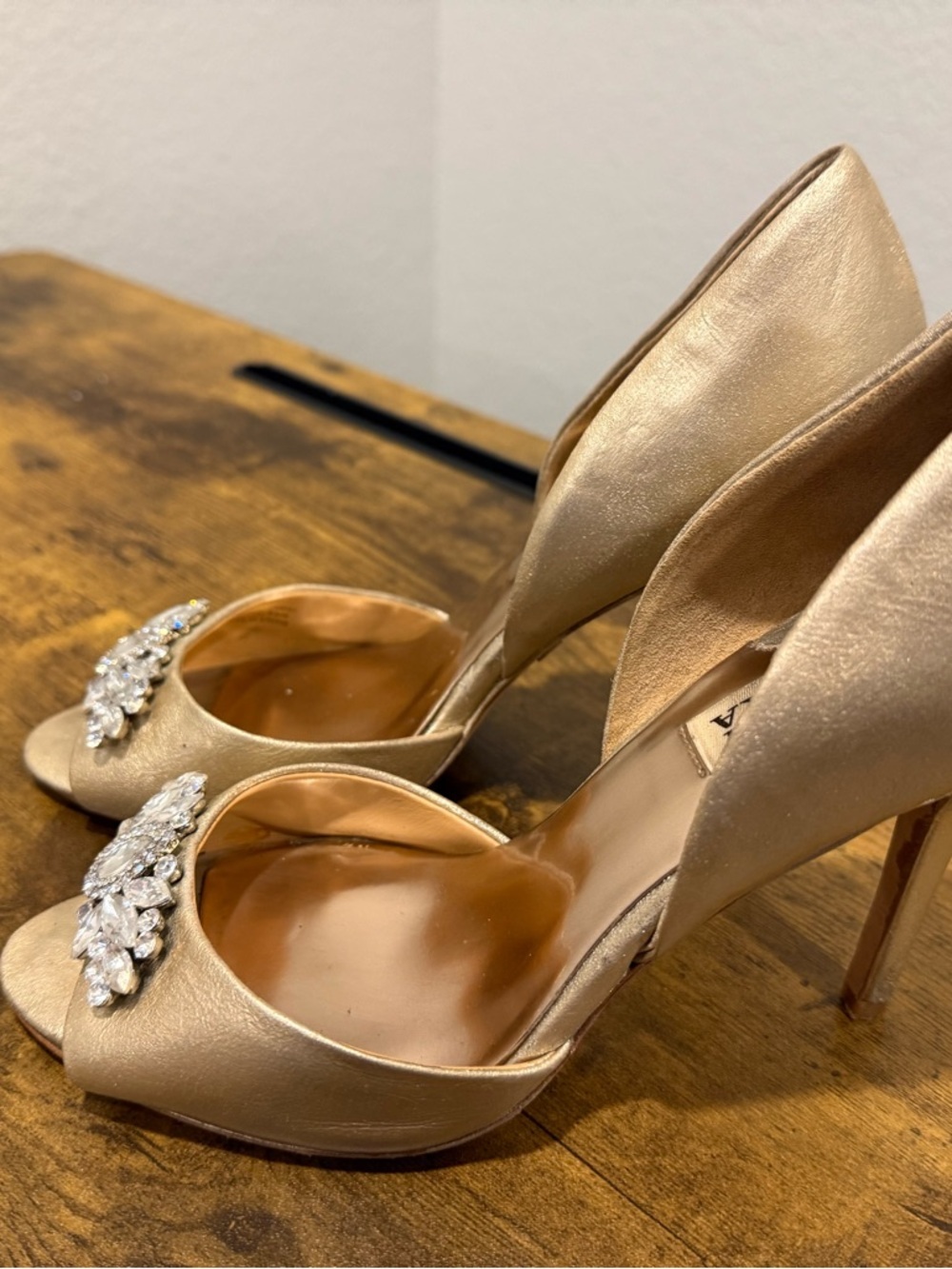 Repainted Badgley Mischka Gianna Champagne Embellished Open Toe Heels SZ 7.5 - Picture 2 of 5